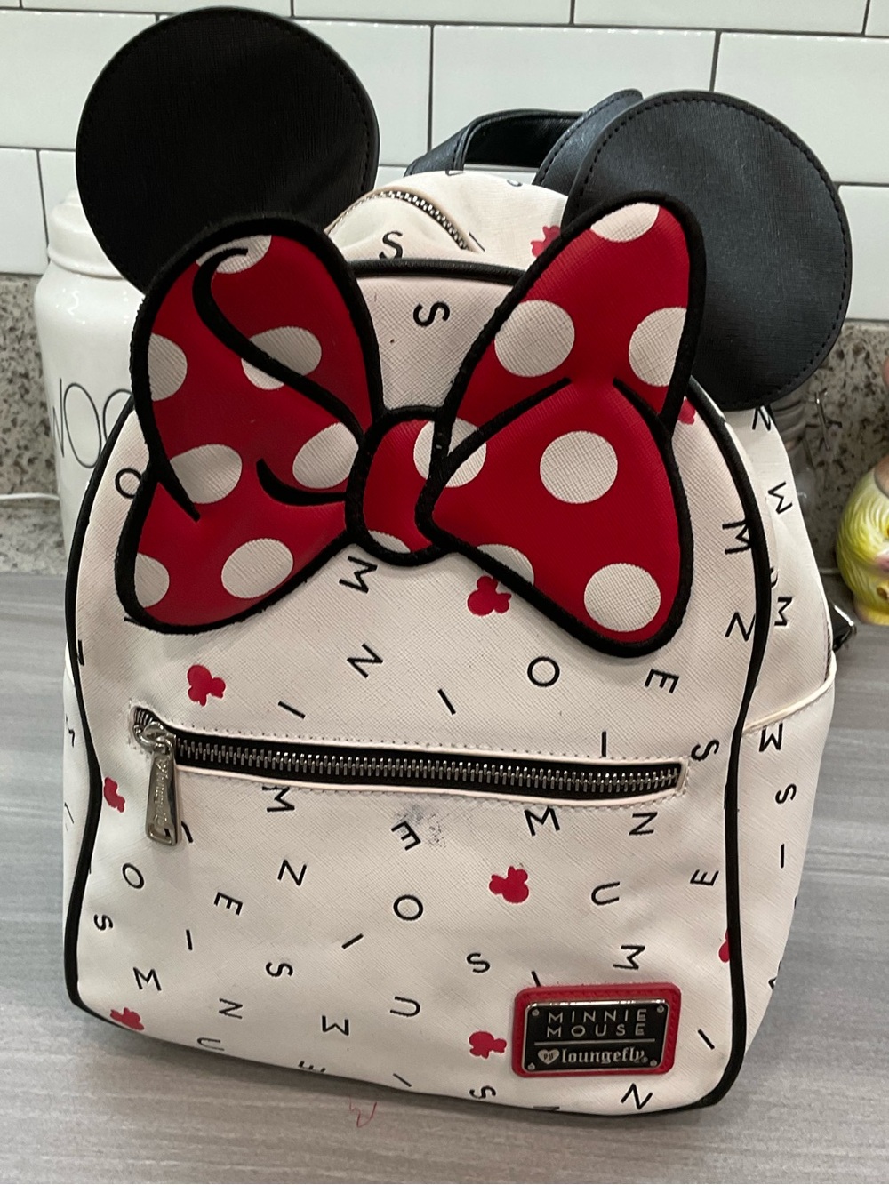 RARE LOUNGEFLY‎ DISNEY MINNIE MOUSE SCATTERED LETTERS MINI BACKPACK BAG